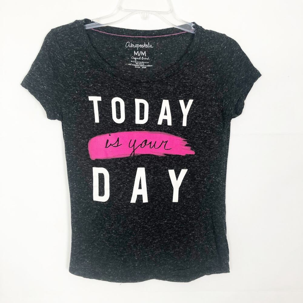 Aeropostale Linen Blend Space-Dye Black T-Shirt Size Medium